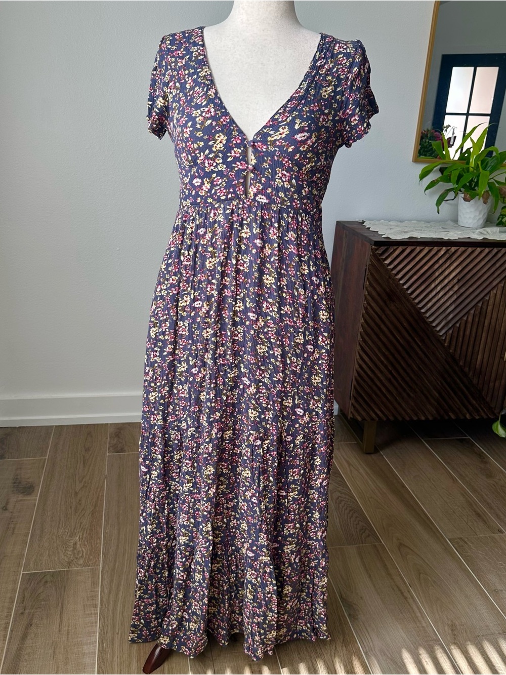 NATURAL LIFE Purple Gray Floral V-Neck Maxi Dress
